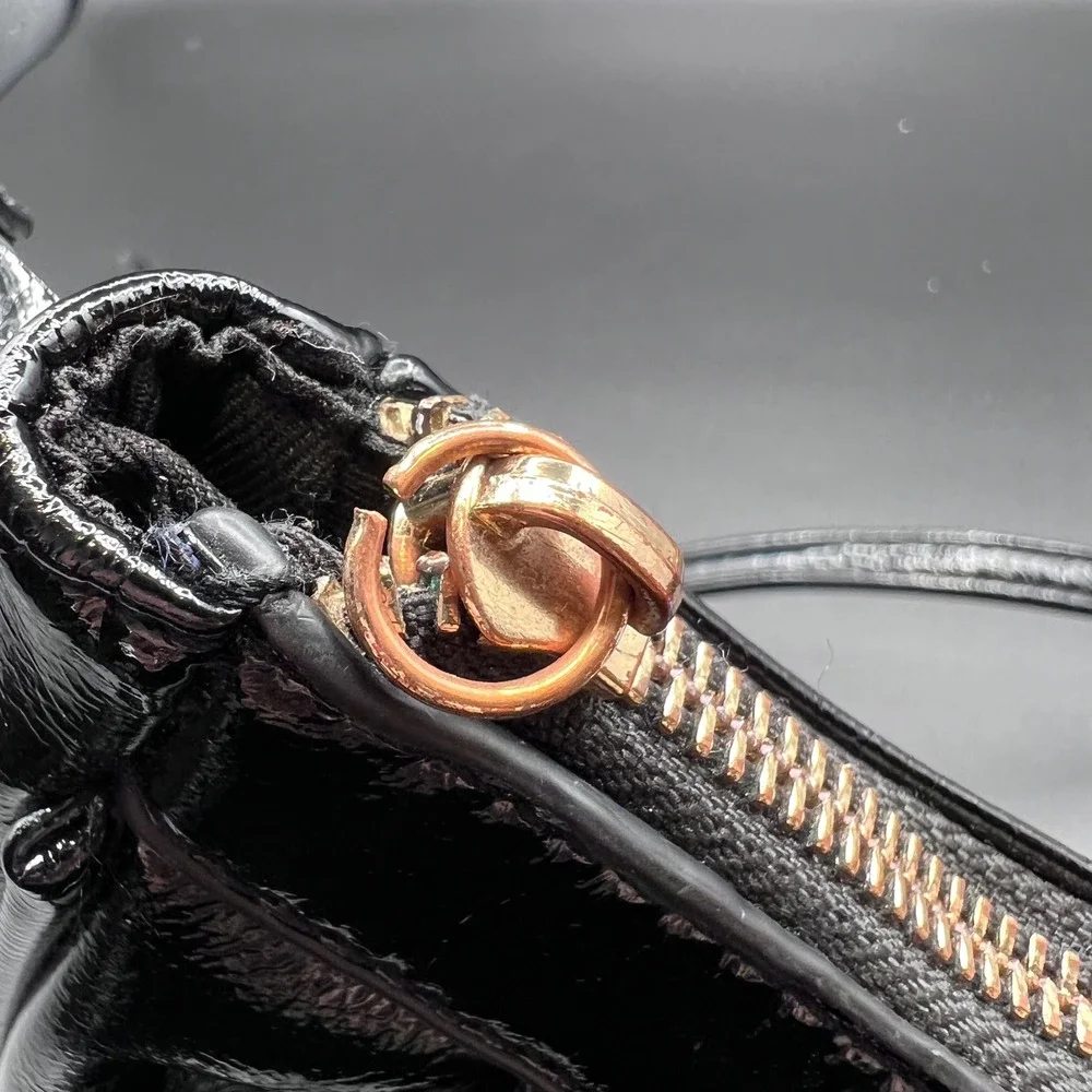 Black Patent Ruched Crescent Forever 21 Bag Heart Mirror Charm Y2K Crossbody